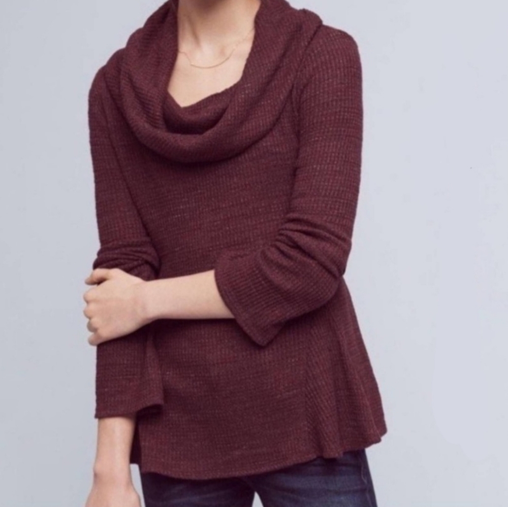 Anthropologie Maeve Maroon Cowl Neck Top S